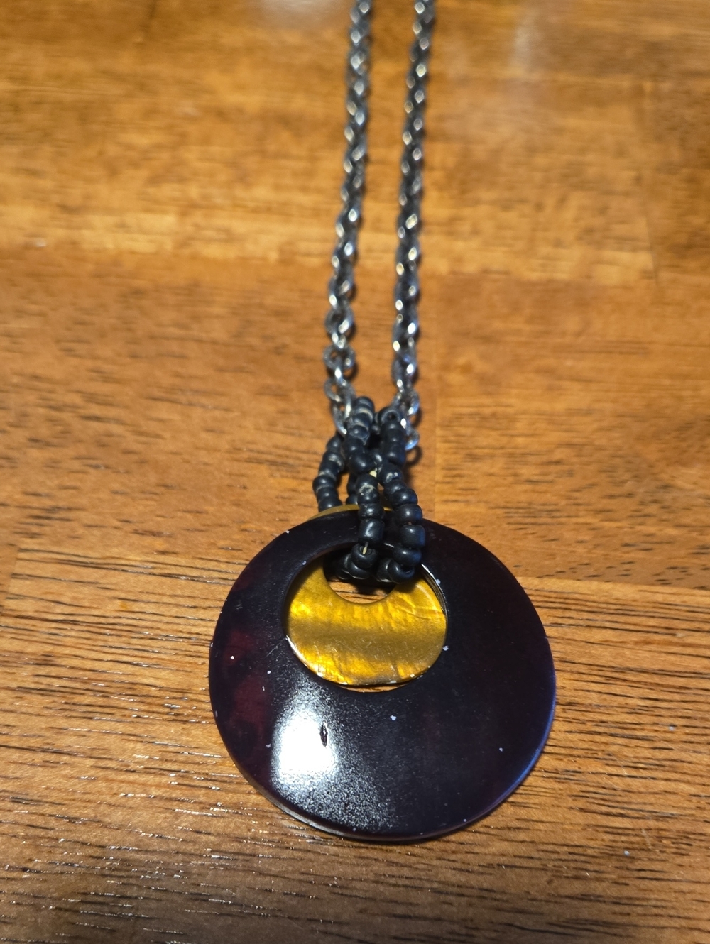 Vintage Handcrafted Round Pendant Necklace in Black and Gold